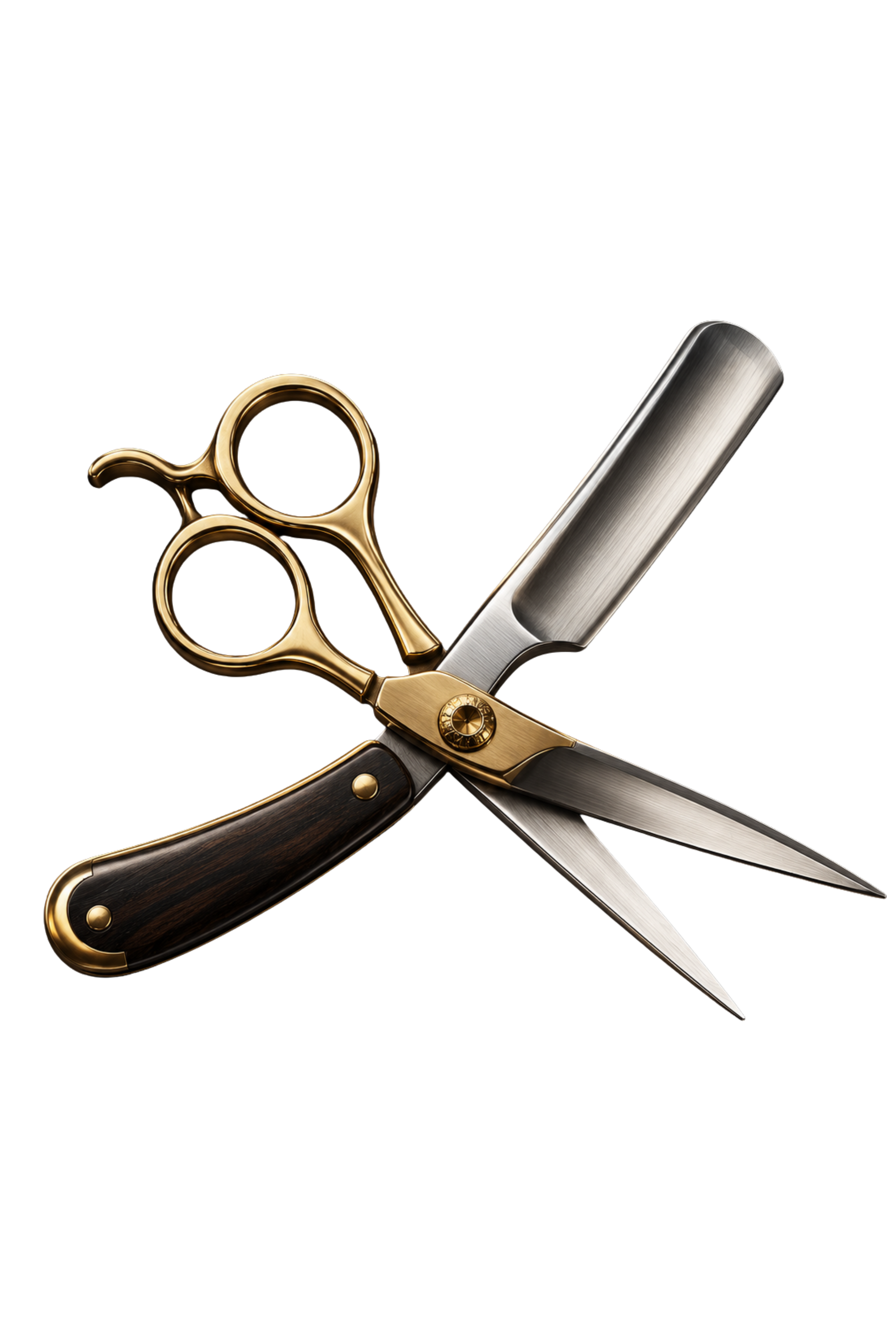 Gold scissors and straight razor